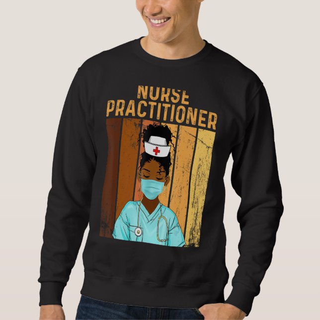 Womens Vintage Nurse Practitioner Pride Afro Black Sweatshirt (Front)