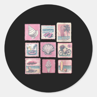 Women's vintage pink coastal beach summer vacation classic round sticker