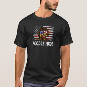 Womens Vintage Poodle Mum American Flag Mother's D T-Shirt