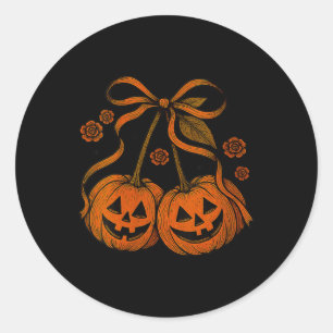 Womens Vintage Pumpkin Cherries Coquette Bow Fall  Classic Round Sticker
