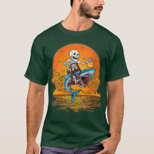 Womens Vintage Shark Lover Funny Skeleton Riding S T-Shirt