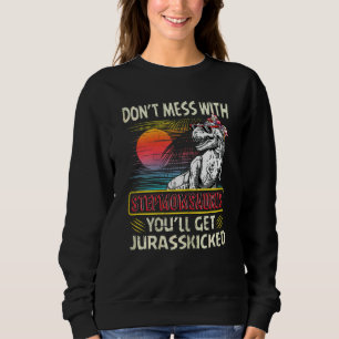 Womens Vintage Stepmomsaurus Retro Dinosaurs Moth Sweatshirt