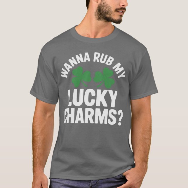Womens Wanna Rub My Lucky Charms Adult St Patricks T-Shirt (Front)