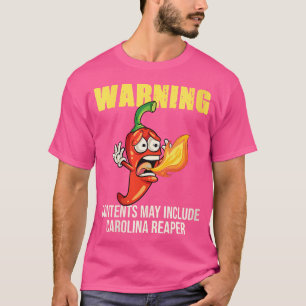 Womens Warning Carolina Reaper Spicy Chilli Red Pe T-Shirt