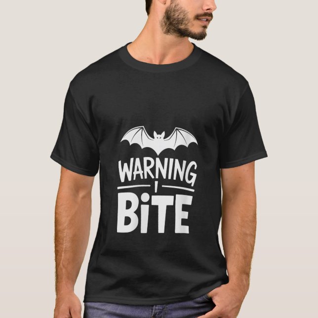 Womens Warning I Bite Funny Halloween Humour Spook T-Shirt (Front)