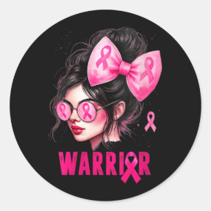 Womens Warrior Girl Cute Pink Breast Cancer Classic Round Sticker