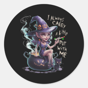 Womens Weed Witch Funny Witch Halloween Stoner Classic Round Sticker