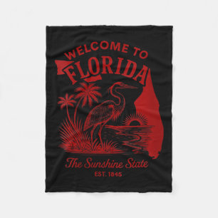 Womens Welcome to Florida Vintage Travel Art with Fleece Blanket