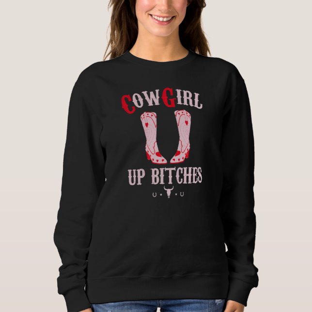 Womens Western Cowgirl Yeehaw Hippie Boho Cow Bull Sweatshirt (Front)