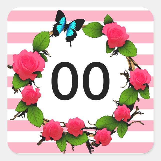 Womens Whimsical Rose 18th 21st 30th 40th Birthday Square Sticker (Front)