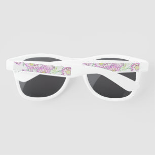 Women's White And Purple Floral Sunglasses