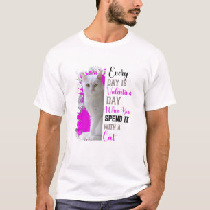 Womens White Cat Mum Valentines Day Cat Mama Funky T-Shirt