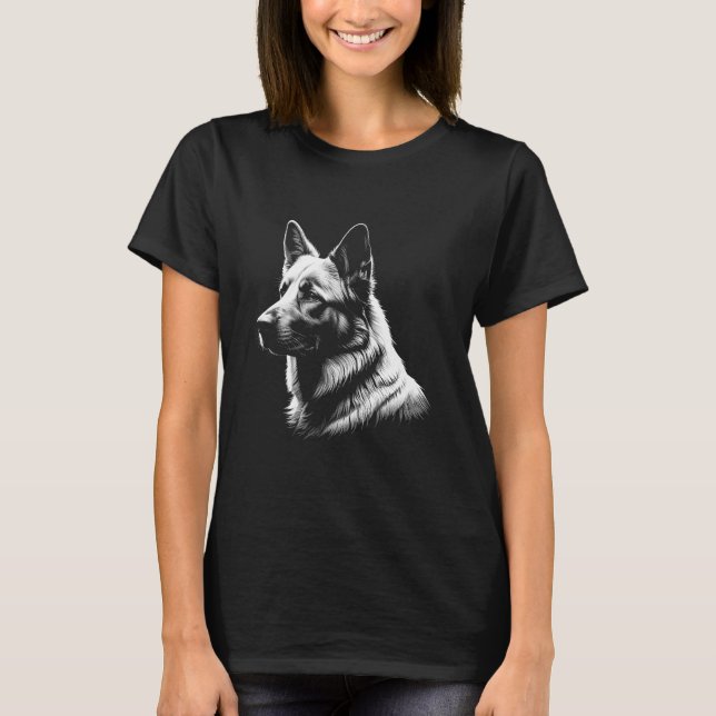 Women's White German Shepherd Black Tee (Front)