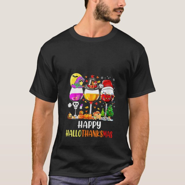 Womens Wine Glasses Halloween Thanksgiving Christm T-Shirt (Front)