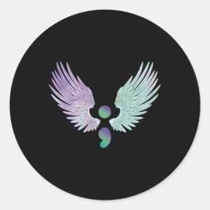 Womens Wings And Semicolon Suicide Prevention Awar Classic Round Sticker