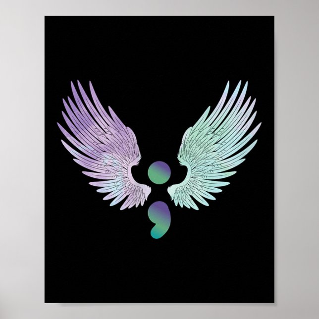Womens Wings And Semicolon Suicide Prevention Awar Poster (Front)