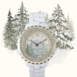 Women's Winter Forest Rhinestone Watch – Gold<br><div class="desc">Women's Winter Forest Rhinestone Watch – White Enamel – Custom Holiday Gift. A Serene Tribute in Time – The 'Winter Evergreen Forest' Personalised Rhinestone Watch for Her: Let her carry the calm beauty of nature wherever she goes. Inspired by peaceful snow-dusted evergreens and the quiet wonder of winter mornings, this...</div>
