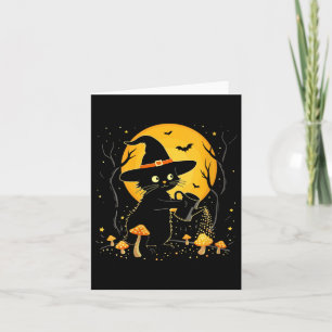 Womens Witchy Black Cat Gardening Mushrooms Hallow Card
