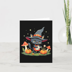 Womens Witchy Black Cat Watering Magical Pumpkins Card