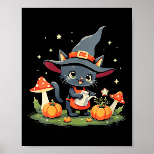 Womens Witchy Black Cat Watering Magical Pumpkins Poster