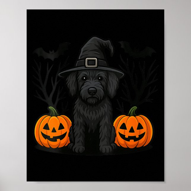 Womens Witchy Black Labradoodle Dog Halloween Poster (Front)