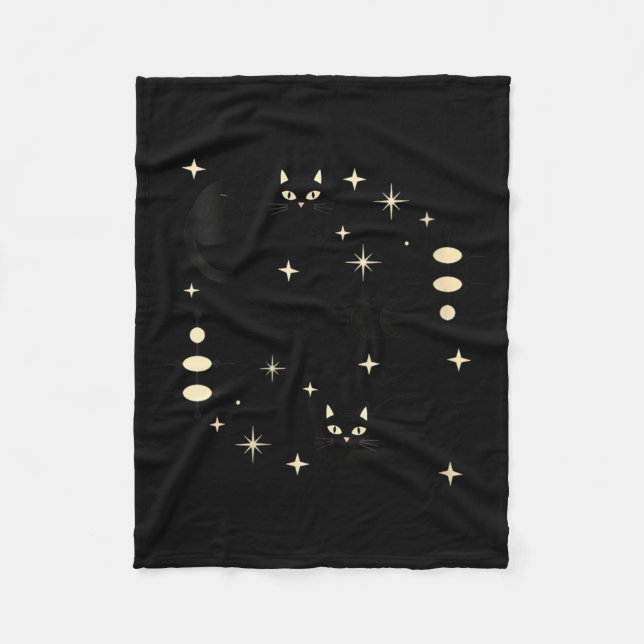 Womens Witchy Moon Phases Cat Celestial Black Cat Fleece Blanket (Front)