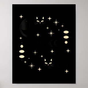 Womens Witchy Moon Phases Cat Celestial Black Cat Poster