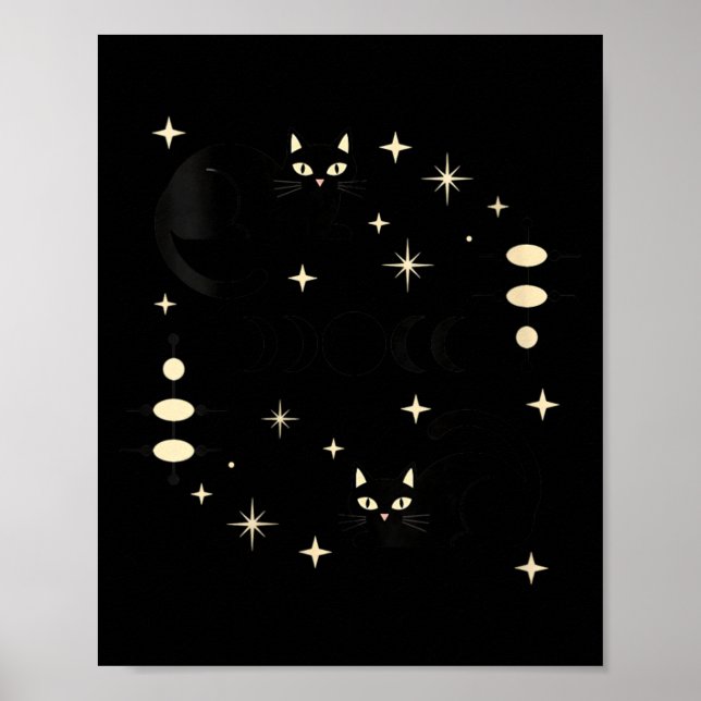 Womens Witchy Moon Phases Cat Celestial Black Cat Poster (Front)