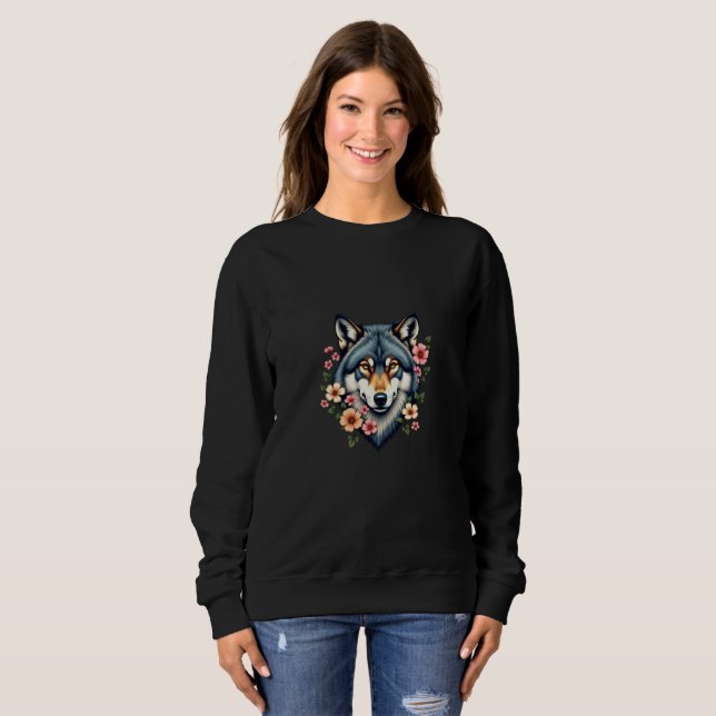 Women's Wolf Floral Vintage Basic Sweatshirt (Front Full)