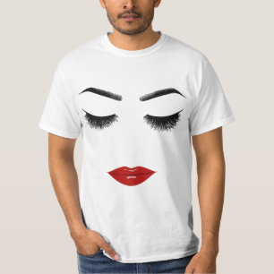 Womens Women Eyelash Red Lips Print Graphic Cute F T-Shirt