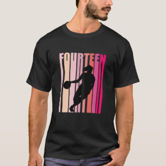 Womens Womens Basketball 14Th Birthday Pink Retro T-Shirt