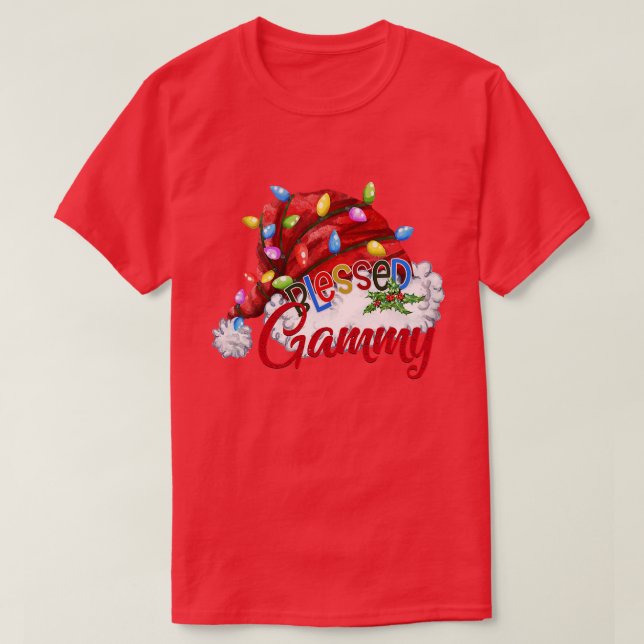 Womens Womens Blessed Gammy Santa Hat  Xmas Light  T-Shirt (Design Front)