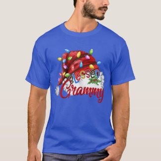 Womens Womens Blessed Grammy Santa Hat  Xmas Light T-Shirt