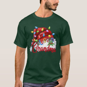 Womens Womens Blessed Grandma Santa Hat Xmas Ligh T-Shirt