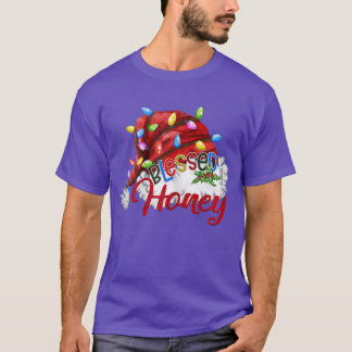 Womens Womens Blessed Honey Santa Hat Xmas Light T-Shirt