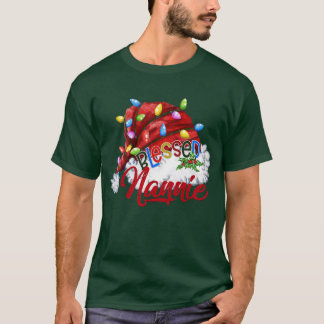 Womens Womens Blessed Nannie Santa Hat Xmas Light T-Shirt