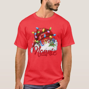 Womens Womens Blessed Nonnie Santa Hat Xmas Light T-Shirt