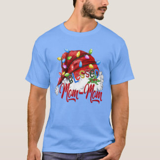 Womens Womens Blessed  Santa Hat  Xmas Light  T-Shirt