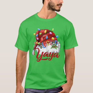 Womens Womens Blessed Yaya Santa Hat Xmas Light 9 T-Shirt
