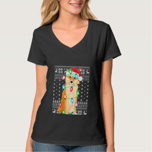 Womens Xmas Lighting Santa Hat Ugly Shiba Inu Chri T-Shirt