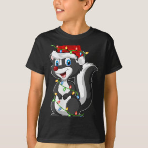 Womens Xmas Lights Santa Hat Skunk Christmas V Nec T-Shirt