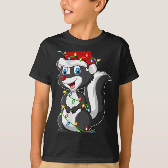Womens Xmas Lights Santa Hat Skunk Christmas V Nec T-Shirt (Front)