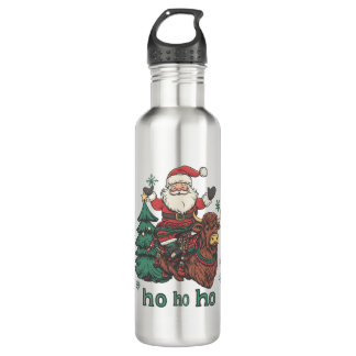 Womens Xmas Tree Lighting Santa Riding Highland Co 710 Ml Water Bottle