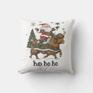 Womens Xmas Tree Lighting Santa Riding Highland Co Cushion