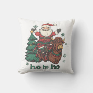 Womens Xmas Tree Lighting Santa Riding Highland Co Cushion