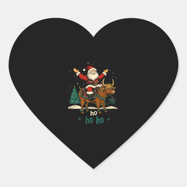 Womens Xmas Tree Lighting Santa Riding Highland Co Heart Sticker (Front)