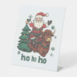 Womens Xmas Tree Lighting Santa Riding Highland Co Pedestal Sign