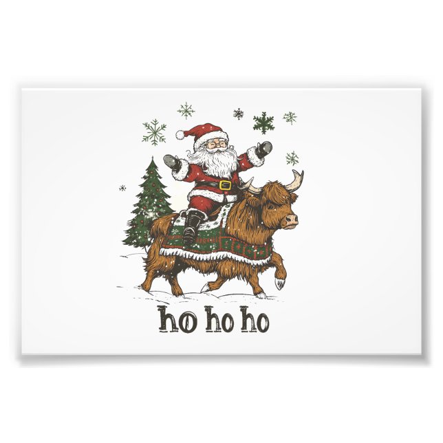 Womens Xmas Tree Lighting Santa Riding Highland Co Photo Print (Front)