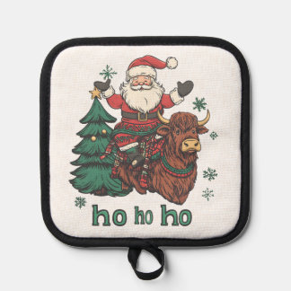 Womens Xmas Tree Lighting Santa Riding Highland Co Pot Holder