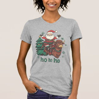 Womens Xmas Tree Lighting Santa Riding Highland Co T-Shirt